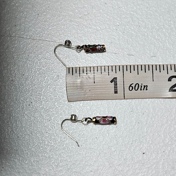 Elegant Vintage Green Cloisonné Dangle Earrings Rhinestone Accents Jewelry Women - Picture 3 of 3